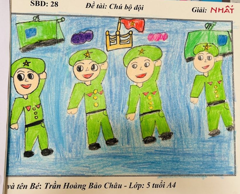 Bài vẽ Chú bộ đội của bạn Trần Hoàng Bảo Châu lớp 5 Tuổi A4.