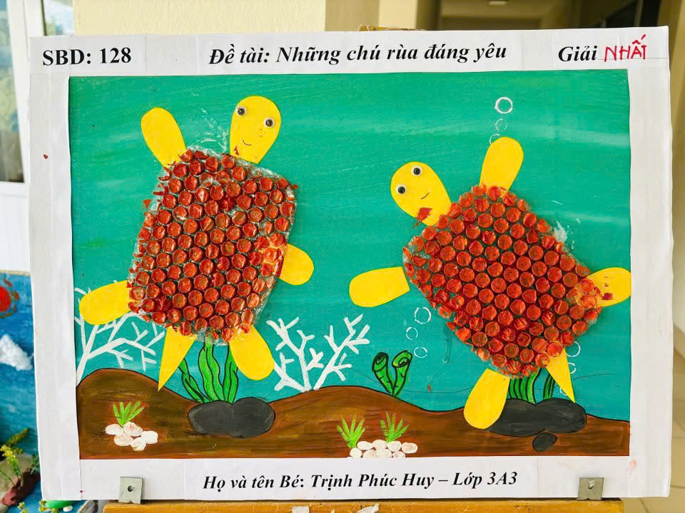 Bài Những chú rùa đáng yêu của bạn Trịnh Phúc Huy lớp 3 tuổi A3.
