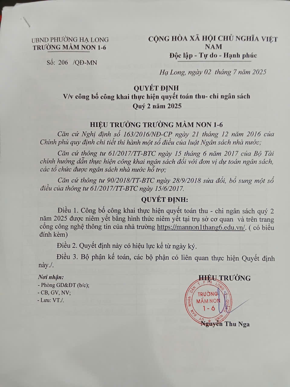 Công khai quyết toán thu - chi NSNN quý 2 năm 2025